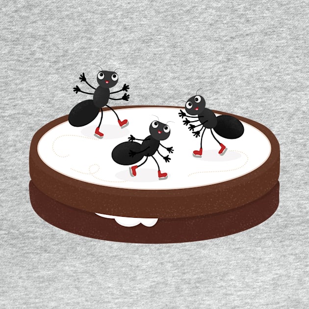 Happy ants ice skating on cookie cartoon by FrogFactory